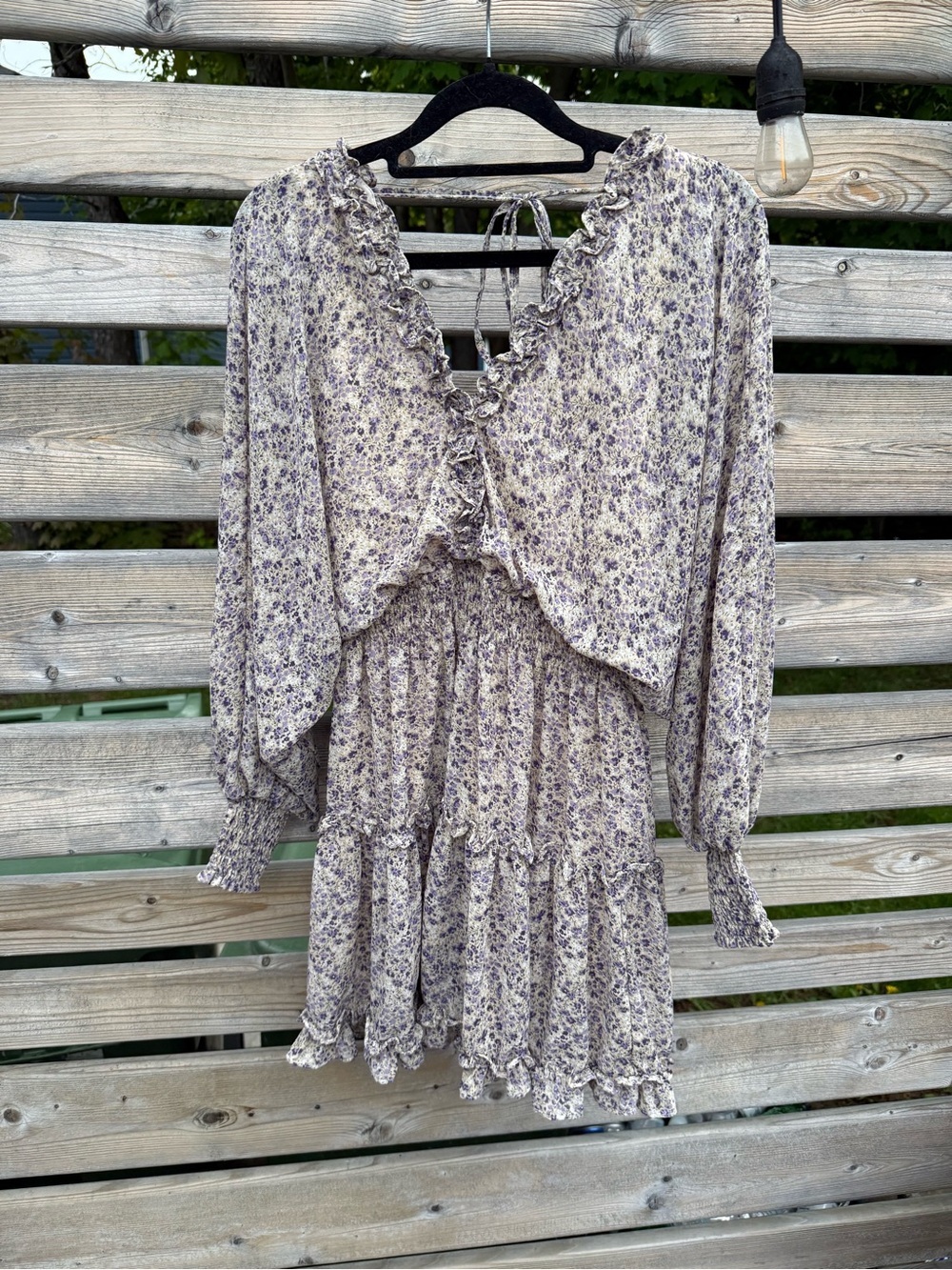 She + Sky Cream Dress with Lavender Floral Print